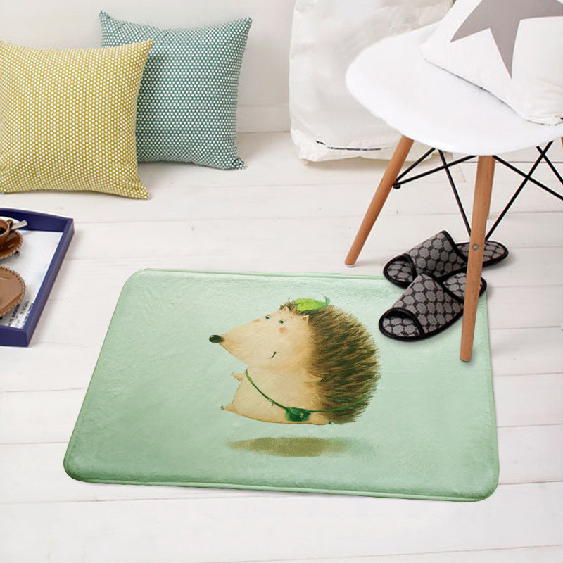 Avtoit | Green and White Children's Room Carpet Kids Animal Peek Hedgehog Pig Fox Pattern Rug Polyester Non-Slip Underlay Carpet