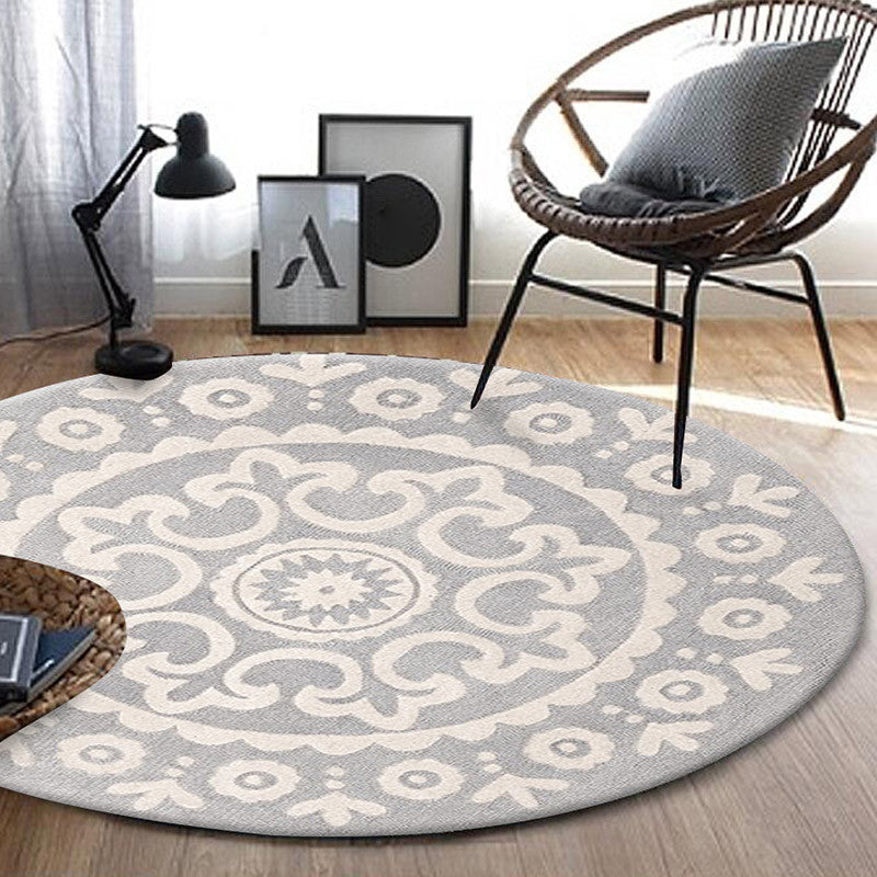 Avtoit | Unique Floral Pattern Rug Gray Bohemian Rug Polyester pet-friendly non-slip backing washable rug for the living room