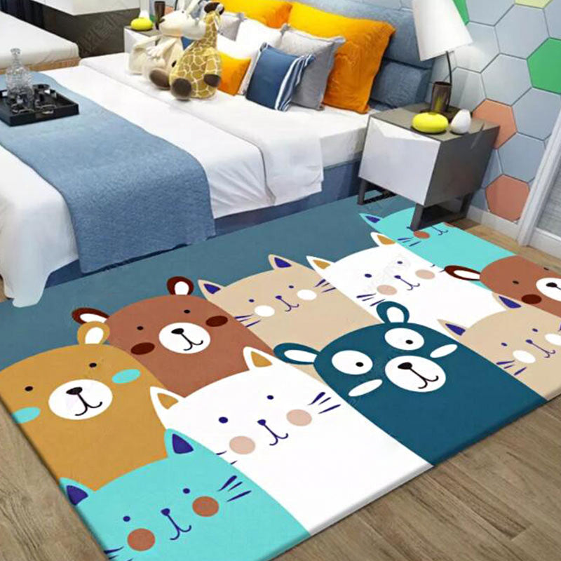 Avtoit | Kids Animal Wallpaper Multicolor Polyester Rug Non-Slip Back Washable Pet-Friendly Rug for Home