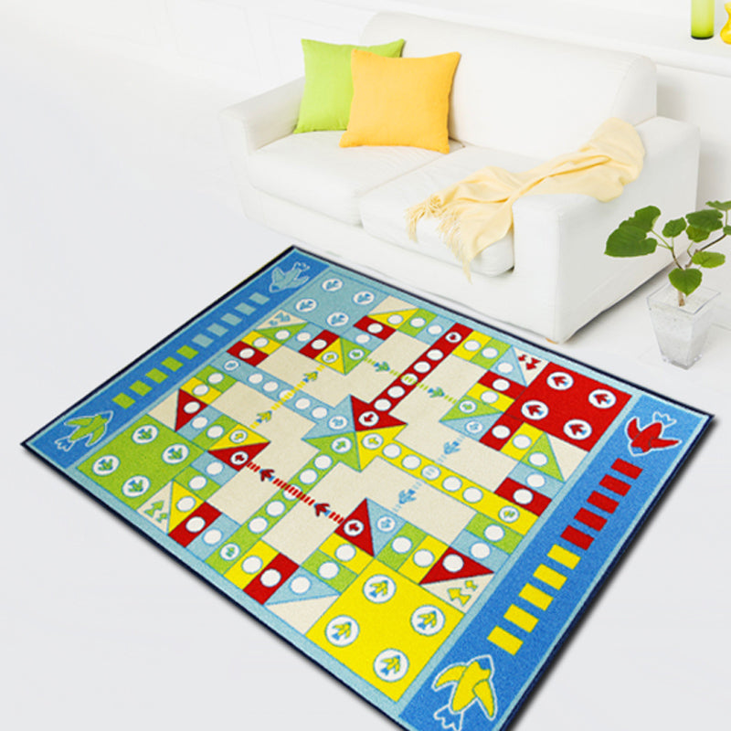 Avtoit | Blue Children's Room Carpet Kids Chessboard Pattern Carpet Polyester Washable Non-Slip Backing Pet-Friendly Carpet