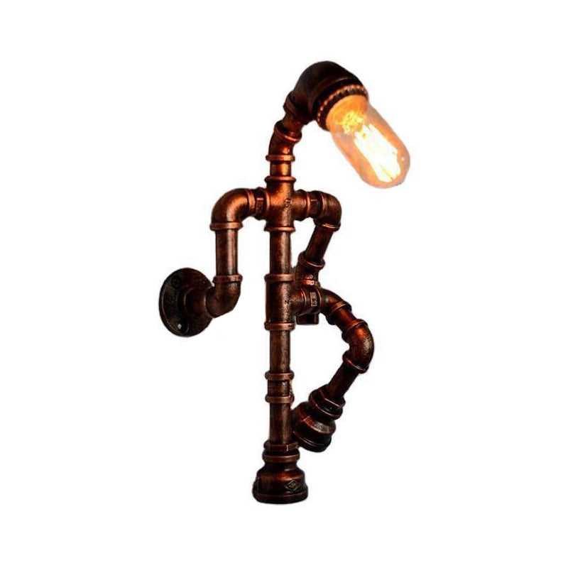 Avtoit | Steampunk Pipe Robot Wall Lamp Single Lamp Wrought Iron Wall Mounted Light Fixture in Black/Bronze/Copper
