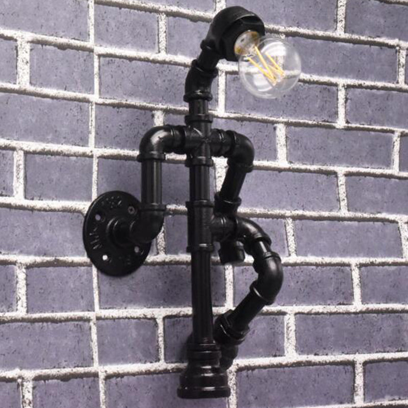 Avtoit | Steampunk Pipe Robot Wall Lamp Single Lamp Wrought Iron Wall Mounted Light Fixture in Black/Bronze/Copper