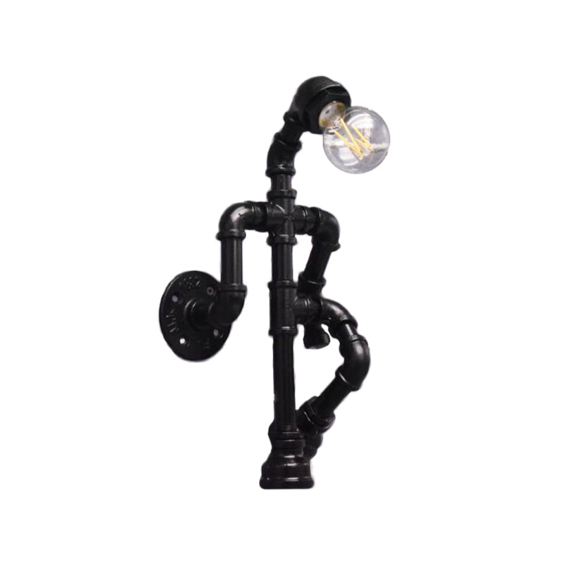 Avtoit | Steampunk Pipe Robot Wall Lamp Single Lamp Wrought Iron Wall Mounted Light Fixture in Black/Bronze/Copper