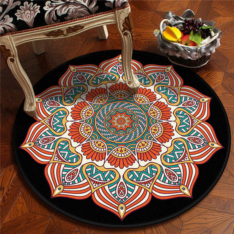 Avtoit | American Southwestern Flower Carpet Orange and Red Polyester Rug Washable Living Room Carpet for Bedroom