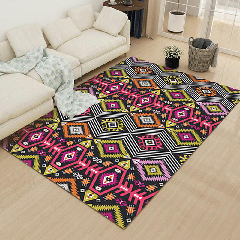 Avtoit | Indian Tribal Diamond Stylish Rug Striped Geometric Rug Made of Polyester Pet-Friendly Stain-Resistant Rug for Indoor Use