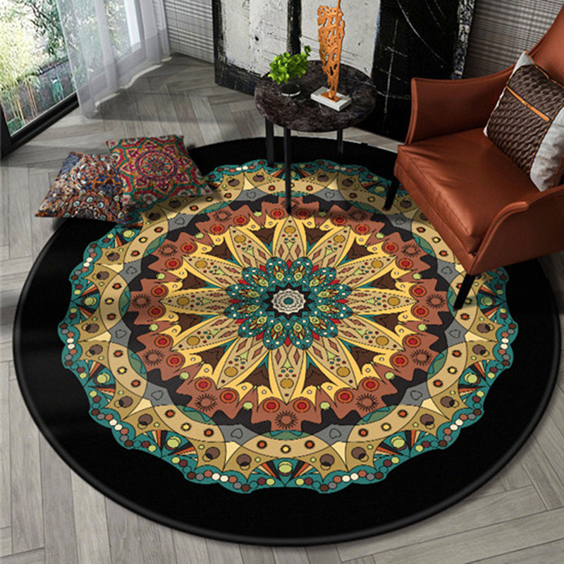 Avtoit | Black Southwest Carpet Polyester Tribal Rug Washable Rug for Bedroom