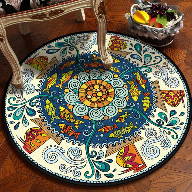 Avtoit | Blue and white bedroom rug southwestern fish tribal rug polyester washable area rug