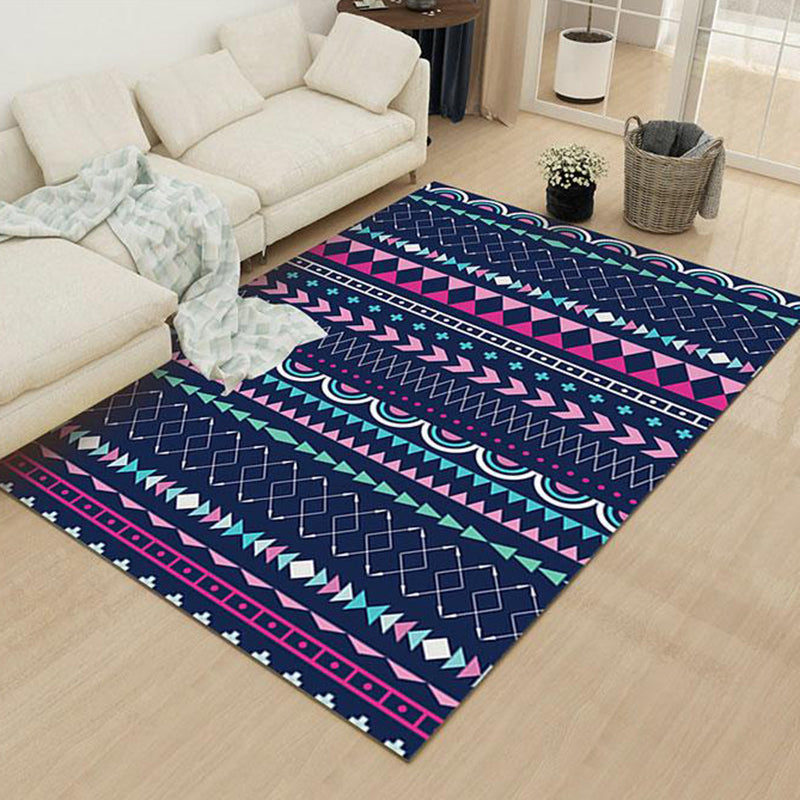 Avtoit | Striped geometric rug with diamond pattern and diamond polyester pet friendly stain resistant indoor mat in blue and purple