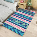 Avtoit | Blue and pink striped tribal rug with chevron geometric polyester pet-friendly stain-resistant indoor rug for bedroom