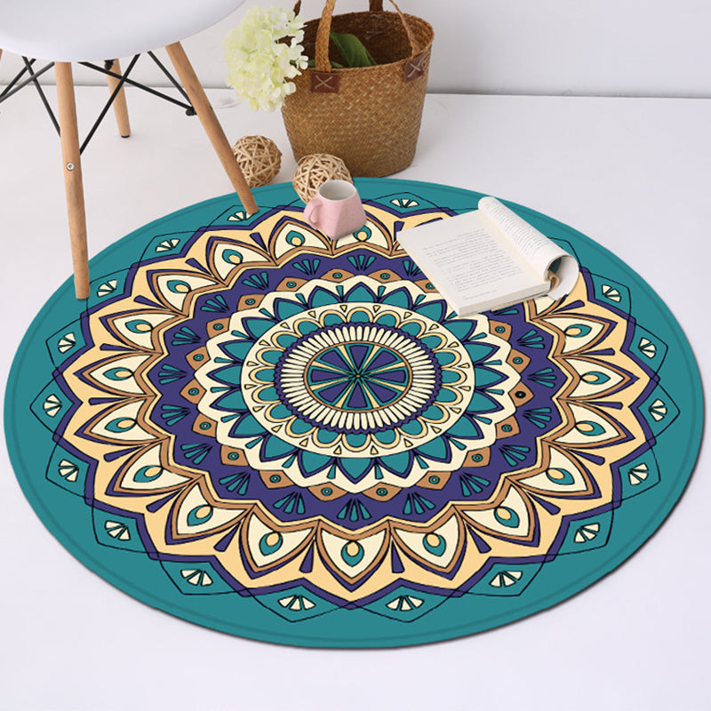 Avtoit | Tribal Southwest Rug Blue Polyester Rug Non-slip Back Rug for Bedroom