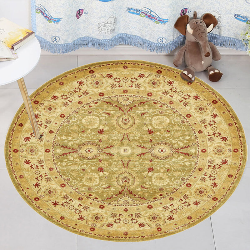 Avtoit | Retro Medallion Rug Yellow Tribal Rug Polyester non-slip backing washable rug for living room