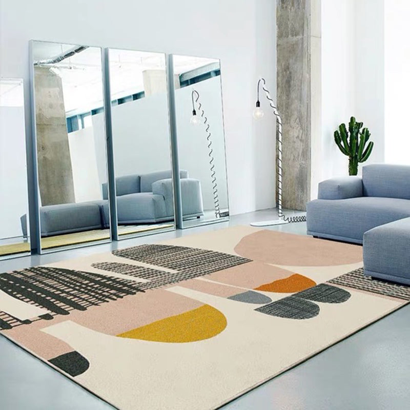 Avtoit | Ivory Bedroom Rug New Stripe Color Block Pattern Rug Polyester Washable Area Rug