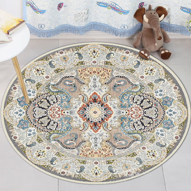 Avtoit | Blue and white Moroccan rug Polyester floral Paisley rug non-slip backing rug machine washable for the living room