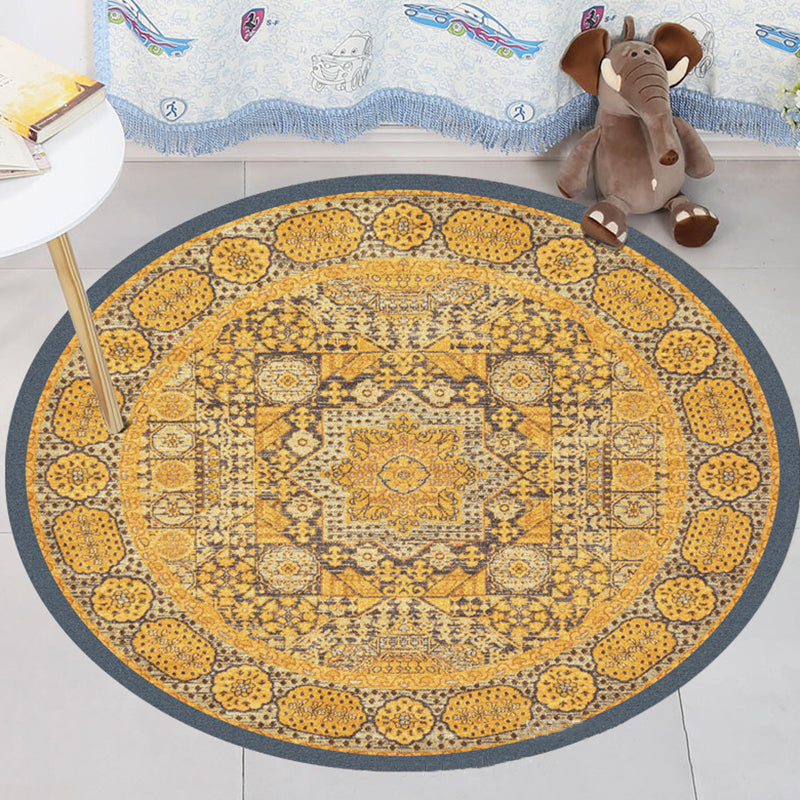 Avtoit | Moroccan Flower Pattern Rug Yellow Polyester Rug Non-Slip Bathroom Machine Washable Rug for Bedroom