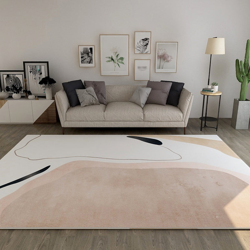 Avtoit | Contemporary Color Block Print Rug in Ivory Novelty Rug Polyester Washable Area Rug for Bedroom