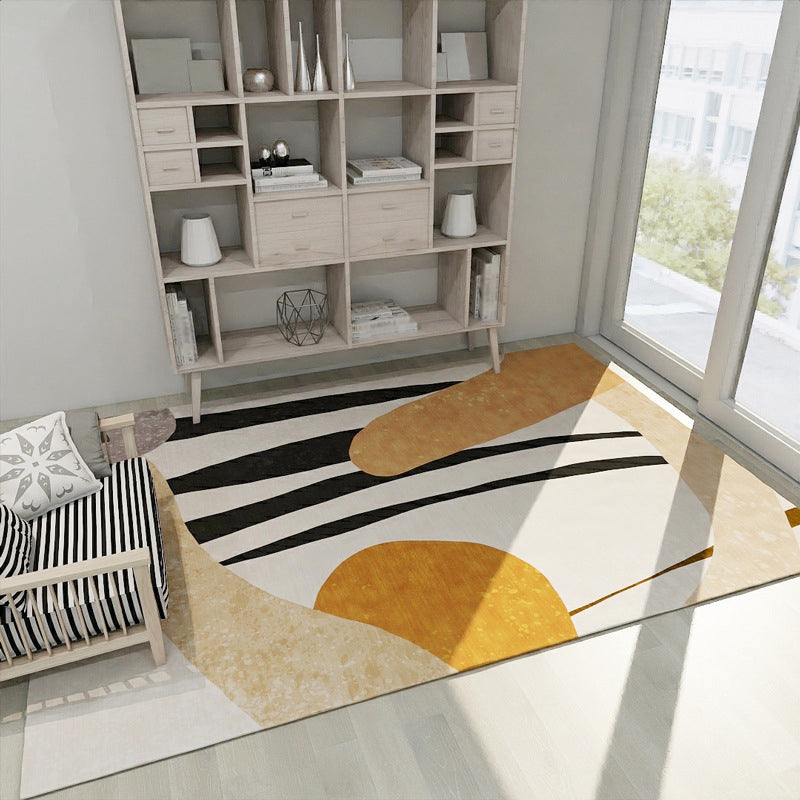 Avtoit | Modern Color Block Stripe Print Carpet in IVORY Novelty Carpet Polyester Washable Area Carpet for Living Room