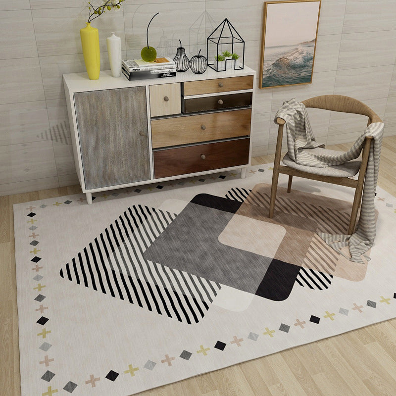 Avtoit | Novelty Geometric Diamond Print Area Rug in Ivory Polyester Carpet Washable Area Rug for Home Decoration