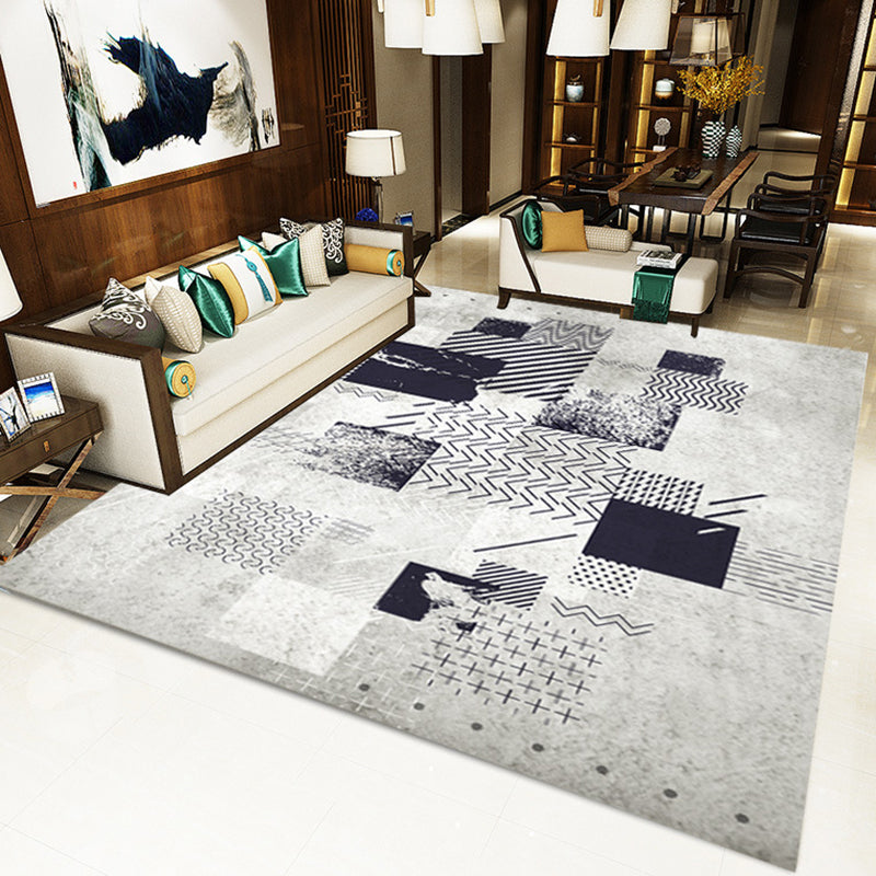 Avtoit | Novelty Bedroom Rug in Gray Geometric Square Chevron Print Rug Polyester Washable Area Rug