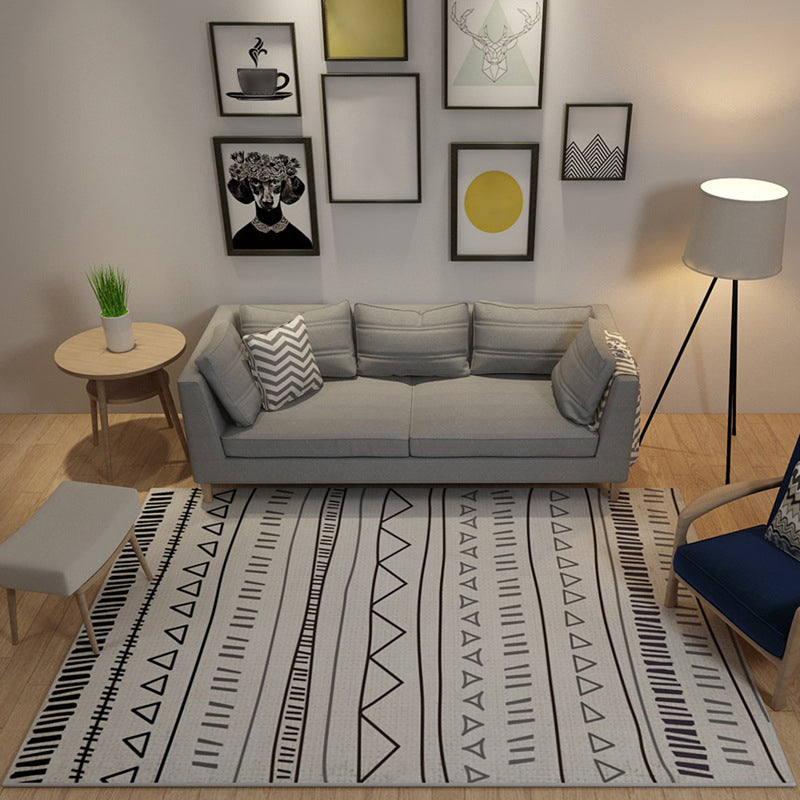 Avtoit | Casual Novelty Rug in Ivory Geometry Stripes Triangle Print Rug Polyester Washable Rug for Home Decoration