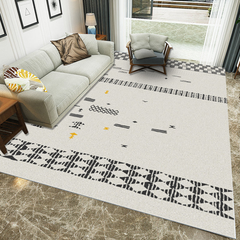 Avtoit | Casual Novelty Rug in Ivory Geometry Diamond Stripes Print Rug Polyester Washable Rug for Living Room
