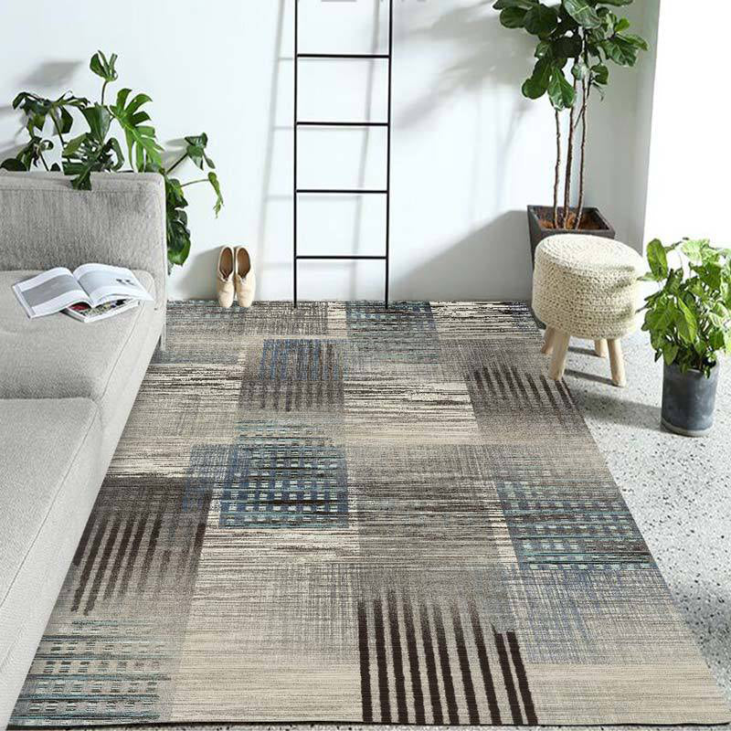 Avtoit | Ivory Home Decoration Carpet Novelty Geometric Stripe Pattern Area Rug Polyester Washable Rug
