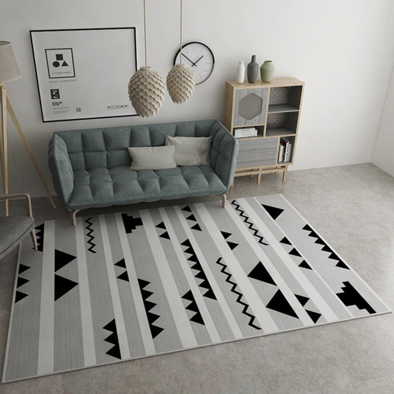 Avtoit | Gray Home Decoration Mat New Geometric Triangle Stripe Pattern Area Rug Polyester Washable Rug