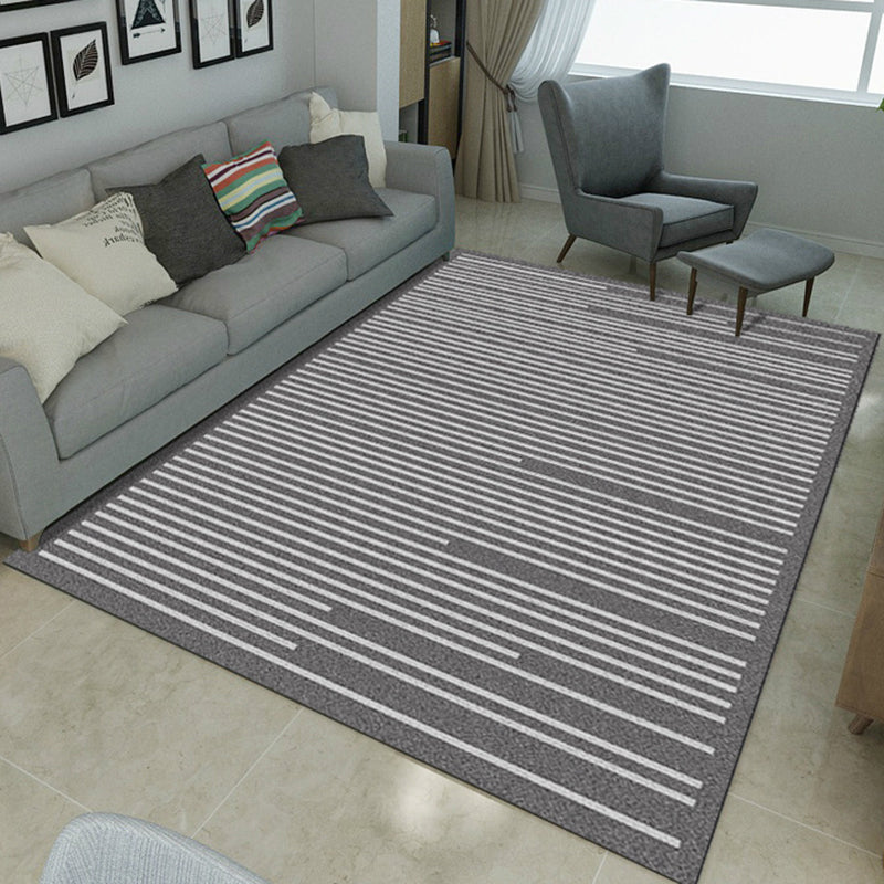 Avtoit | Simple Novelty Carpet in Grey Stripes Print Area Rug Polyester Washable Carpet for Living Room
