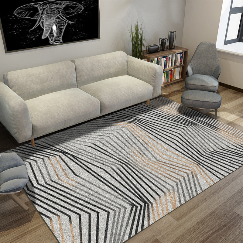 Avtoit | Simple Novelty Carpet in Grey Stripes Print Area Rug Polyester Washable Carpet for Living Room