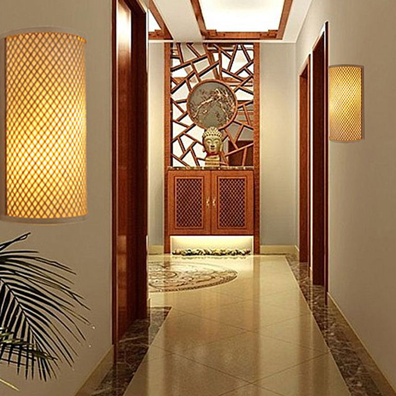 Avtoit | Half-cylindrical wall lamp for flush mounting Minimalist bamboo 1 head hallway wall light in beige