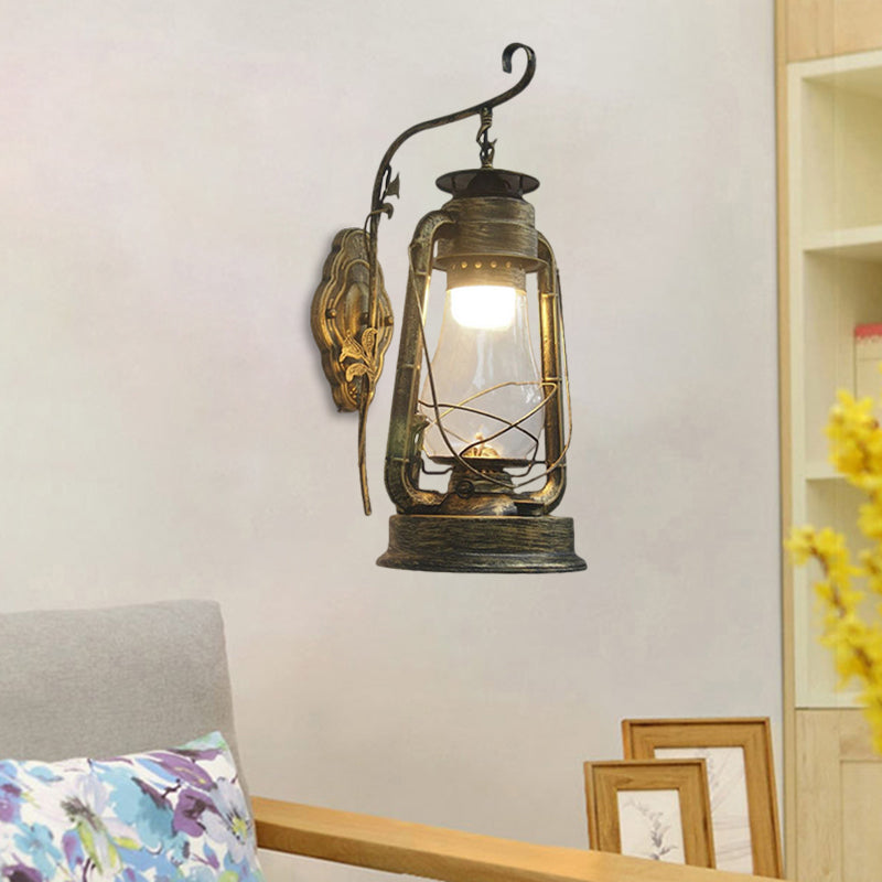 Avtoit | 1 Bulb Kerosene Wall Mounted Light Fixture Coastal Style Black/Bronze/Copper Clear Glass Lighting