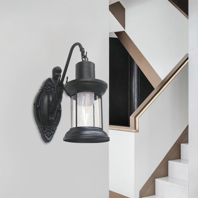 Avtoit | Clear Glass Black/Bronze/Copper Wall Light Kerosene 1-Light Vintage Style Wall Lamp Light for Outdoor