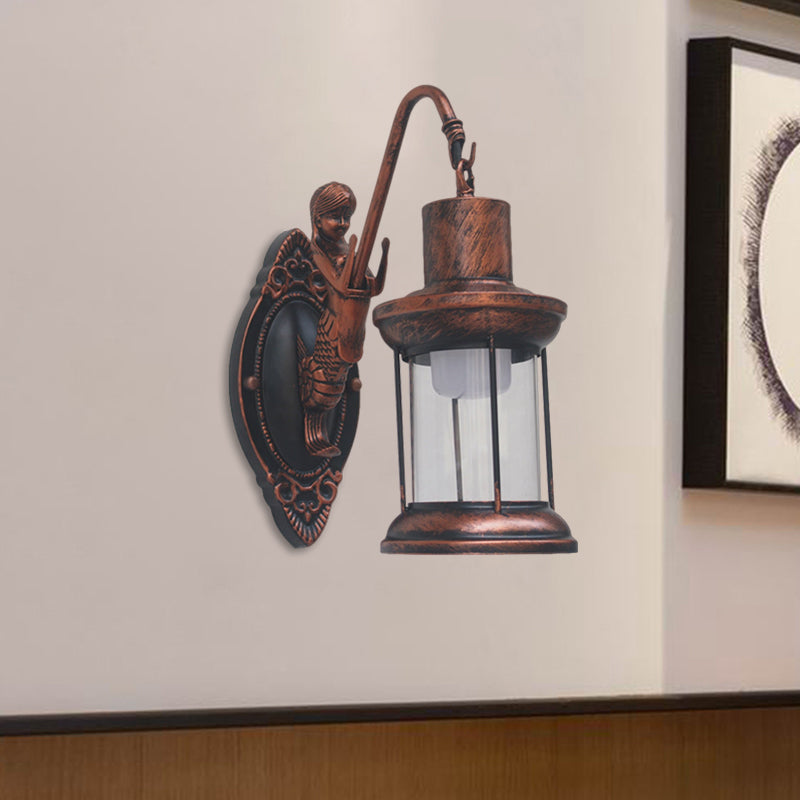 Avtoit | Clear Glass Black/Bronze/Copper Wall Light Kerosene 1-Light Vintage Style Wall Lamp Light for Outdoor
