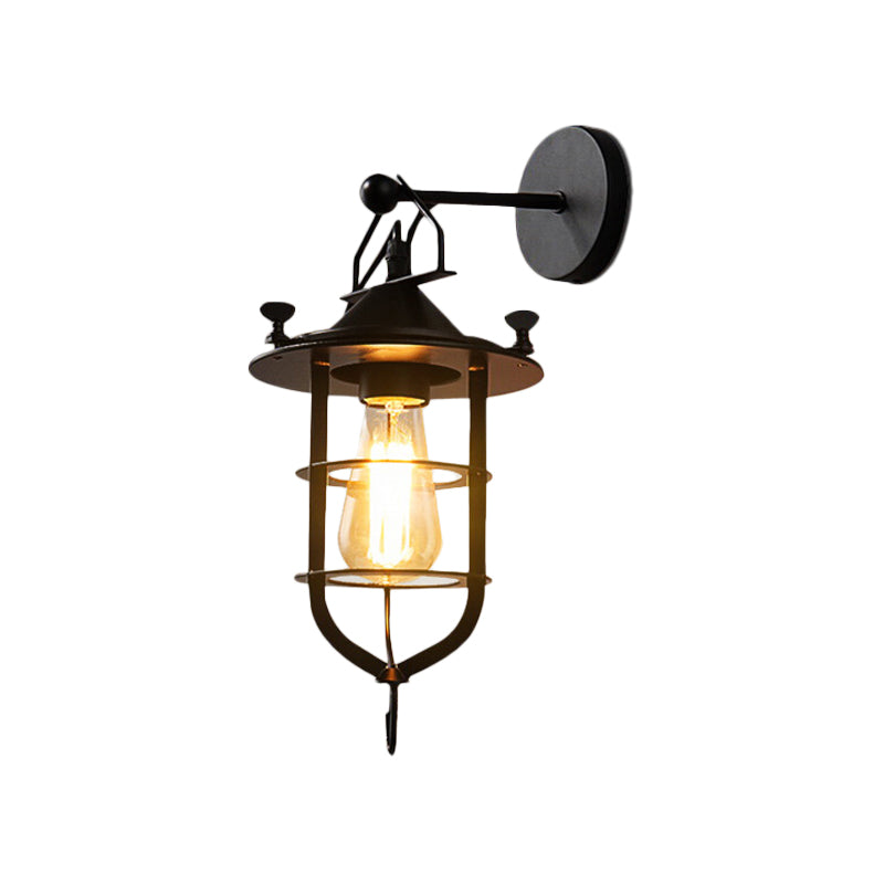 Avtoit | Iron Black Surface Wall Sconce Water Pipe/Cage/Fist-shaped 1-Bulb Industrial Style Wall Mounted Light Fixture