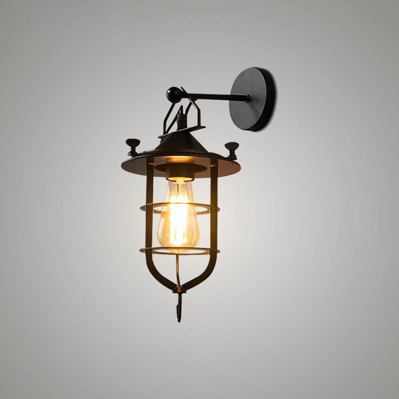 Avtoit | Iron Black Surface Wall Sconce Water Pipe/Cage/Fist-shaped 1-Bulb Industrial Style Wall Mounted Light Fixture