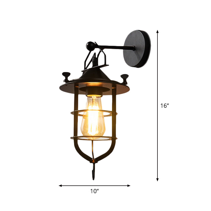 Avtoit | Iron Black Surface Wall Sconce Water Pipe/Cage/Fist-shaped 1-Bulb Industrial Style Wall Mounted Light Fixture