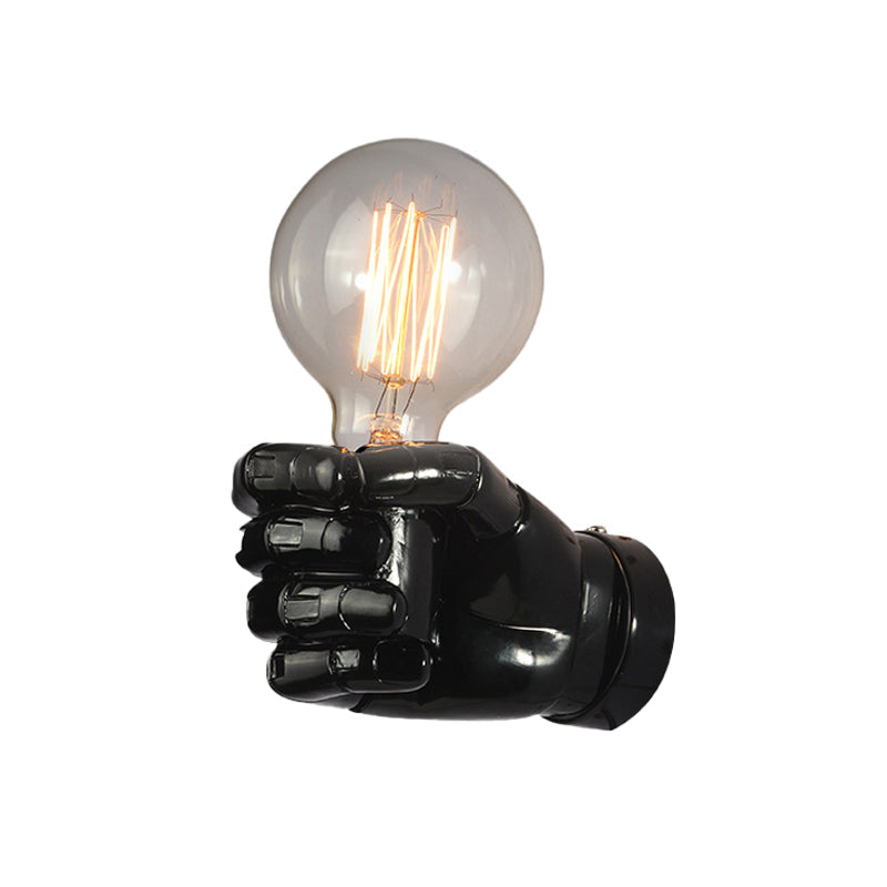 Avtoit | Iron Black Surface Wall Sconce Water Pipe/Cage/Fist-shaped 1-Bulb Industrial Style Wall Mounted Light Fixture