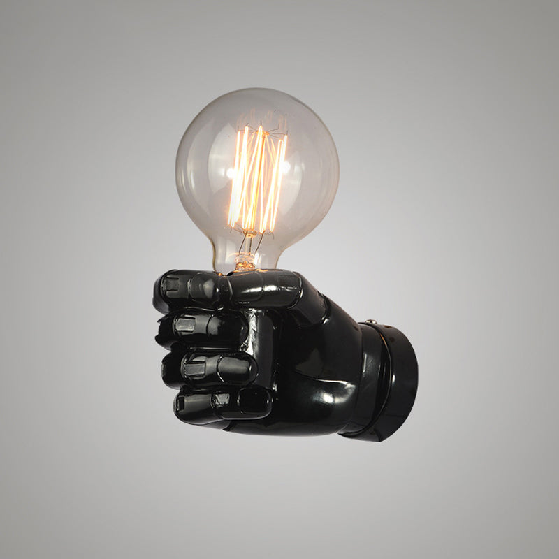 Avtoit | Iron Black Surface Wall Sconce Water Pipe/Cage/Fist-shaped 1-Bulb Industrial Style Wall Mounted Light Fixture
