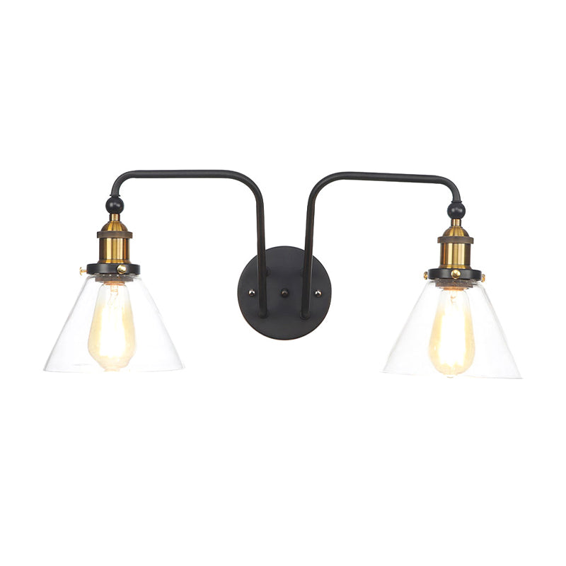 Avtoit | 2 Lights Bright Glass Sconce Lamp Industrial Style Black Cone/Bowl Living Room Wall Lighting Idea