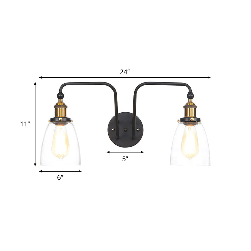 Avtoit | 2 Lights Bright Glass Sconce Lamp Industrial Style Black Cone/Bowl Living Room Wall Lighting Idea