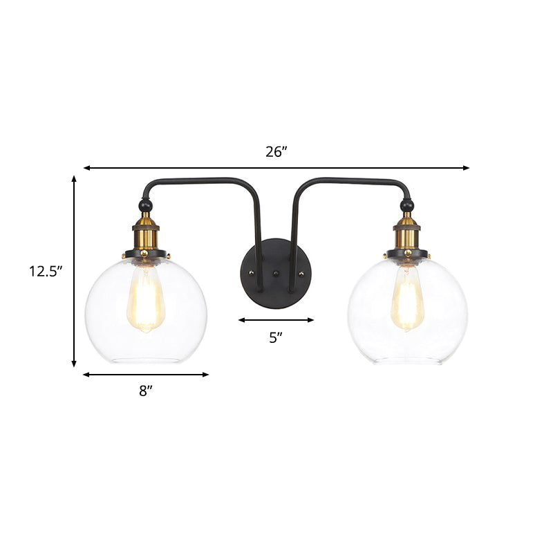Avtoit | Black Globe/Sconce Wall Lamp Industrial Design Clear Glass 2 Lights Dining Room Wall Lighting