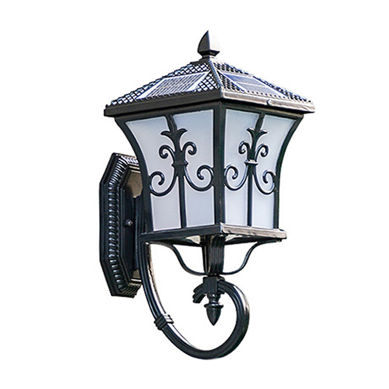 Avtoit | Frosted Glass Curved Lantern Wall Light Traditional Terrace Small/Large Solar LED Wall Lamp in Black/Brass