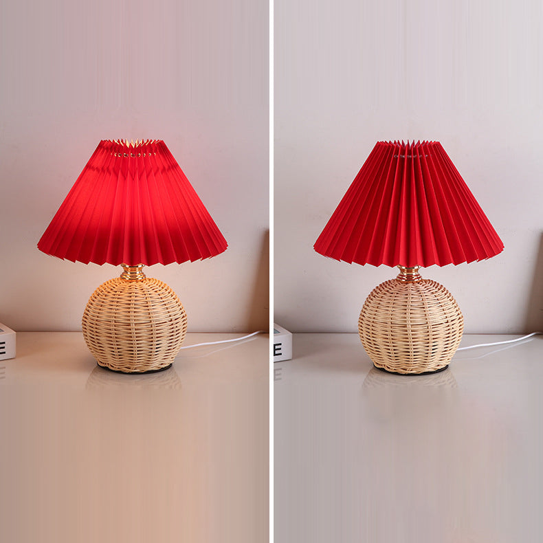 Avtoit | RattaLume Nordic LED Table Lamp | Woven Rattan & Foldable Fabric Shade | Mood Light | Decor for the Bedroom