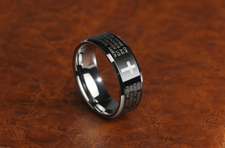 Avtoit | Personality Men's Black Tungsten Alloy Ring with Cross, No Fading, Scratch Resistant & Multiple Polishing