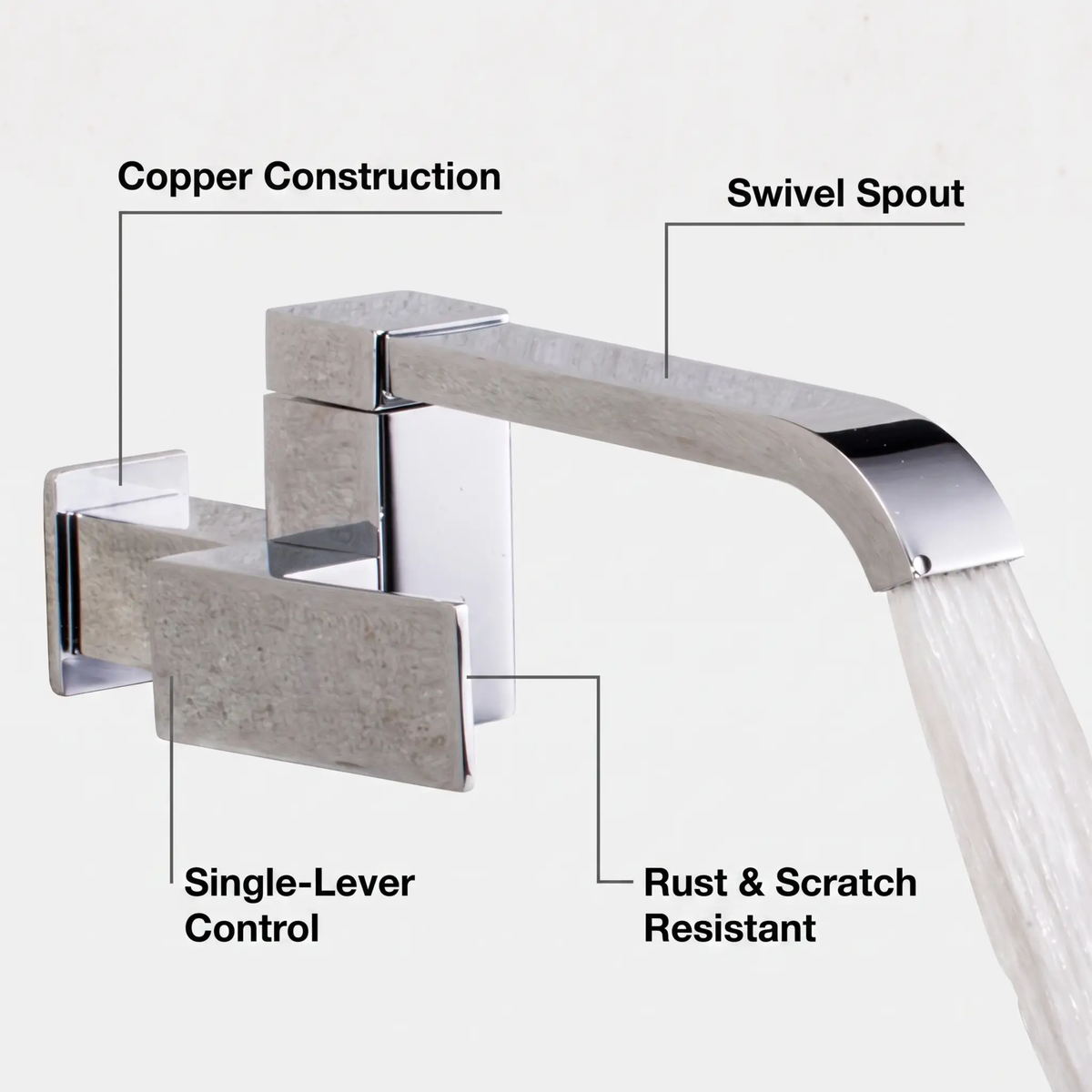Avtoit | Contemporary Wall Mounted Bathroom Faucet Lever Handles Low Arc Swivel Brass Faucet