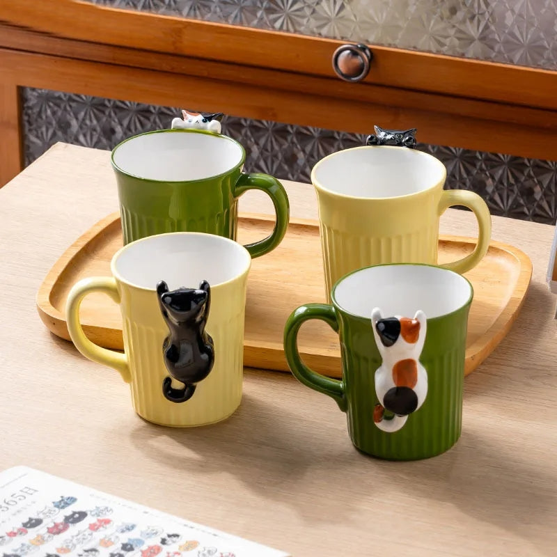 Ceramic Coffee Mug with Climbing Cat Design