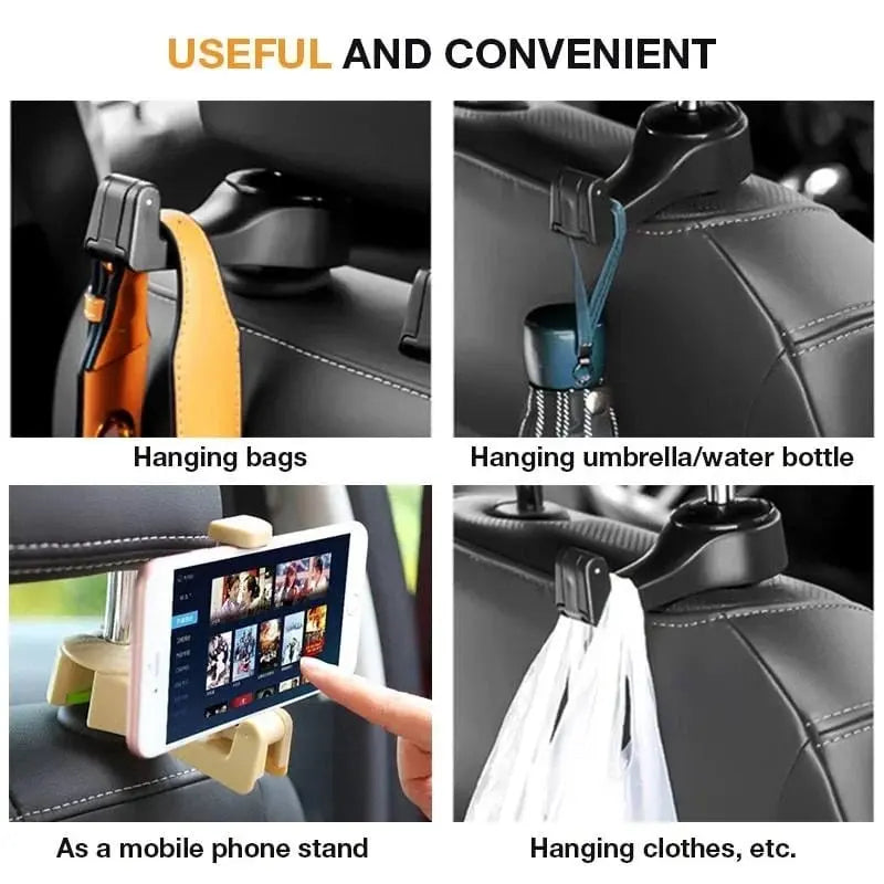 Avtoit | 2-in-1 Car Headrest Hooks – Holds Bags & Serves as Smartphone Holder