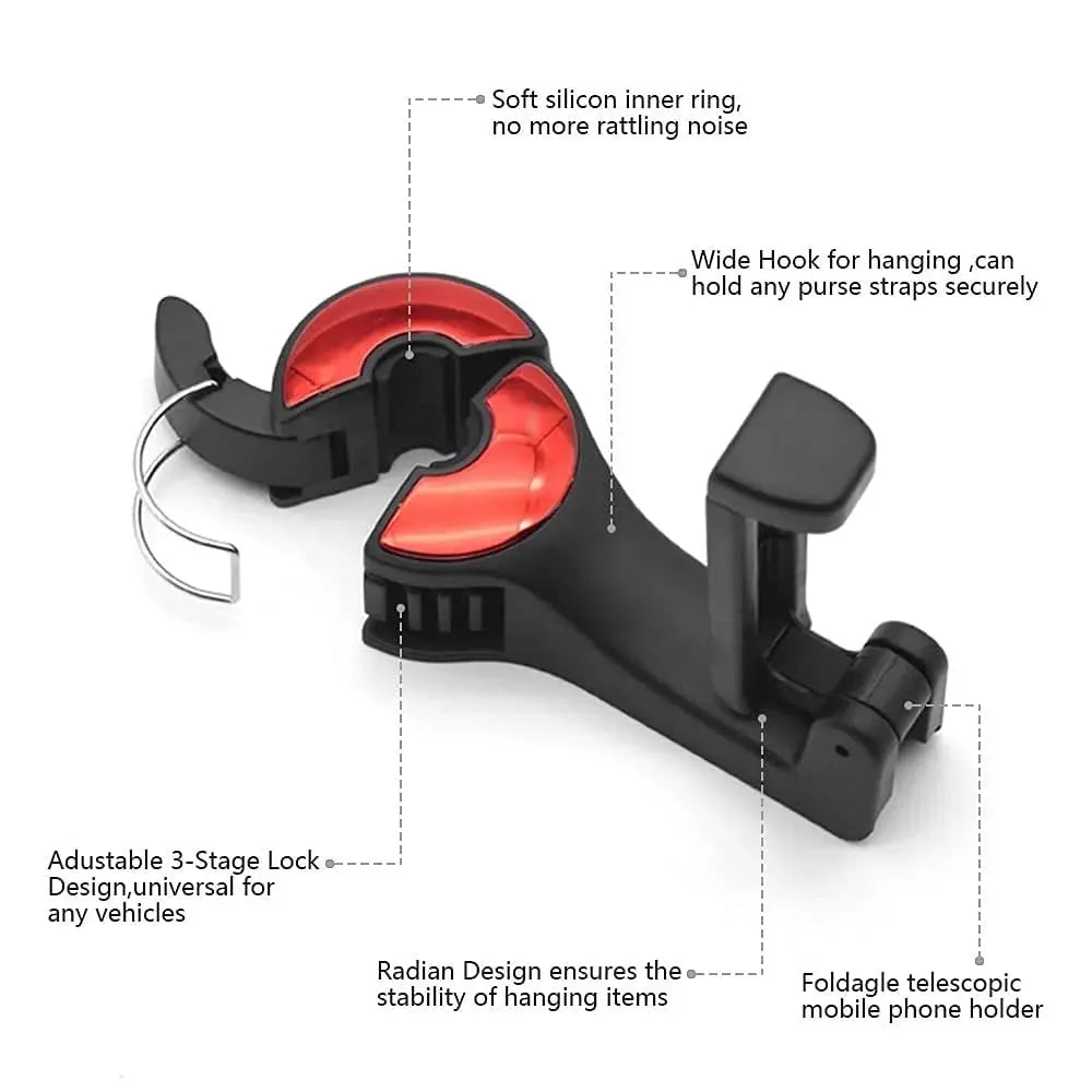 Avtoit | 2-in-1 Car Headrest Hooks – Holds Bags & Serves as Smartphone Holder