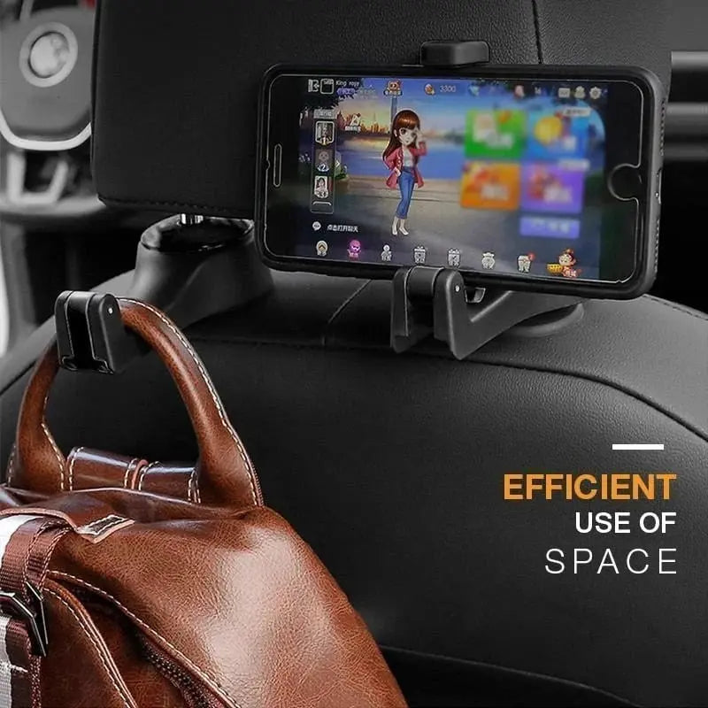 Avtoit | 2-in-1 Car Headrest Hooks – Holds Bags & Serves as Smartphone Holder