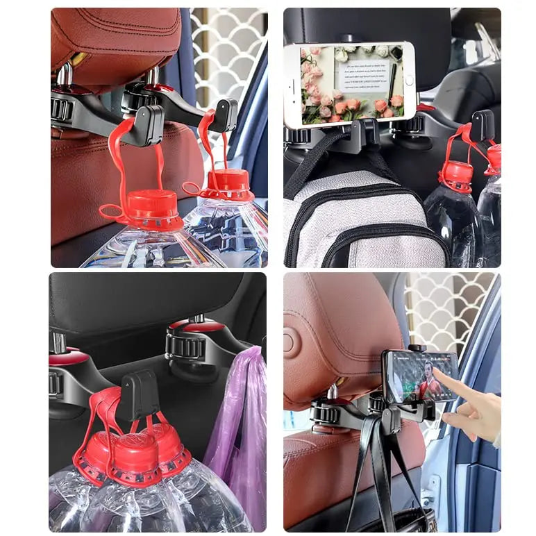 Avtoit | 2-in-1 Car Headrest Hooks – Holds Bags & Serves as Smartphone Holder