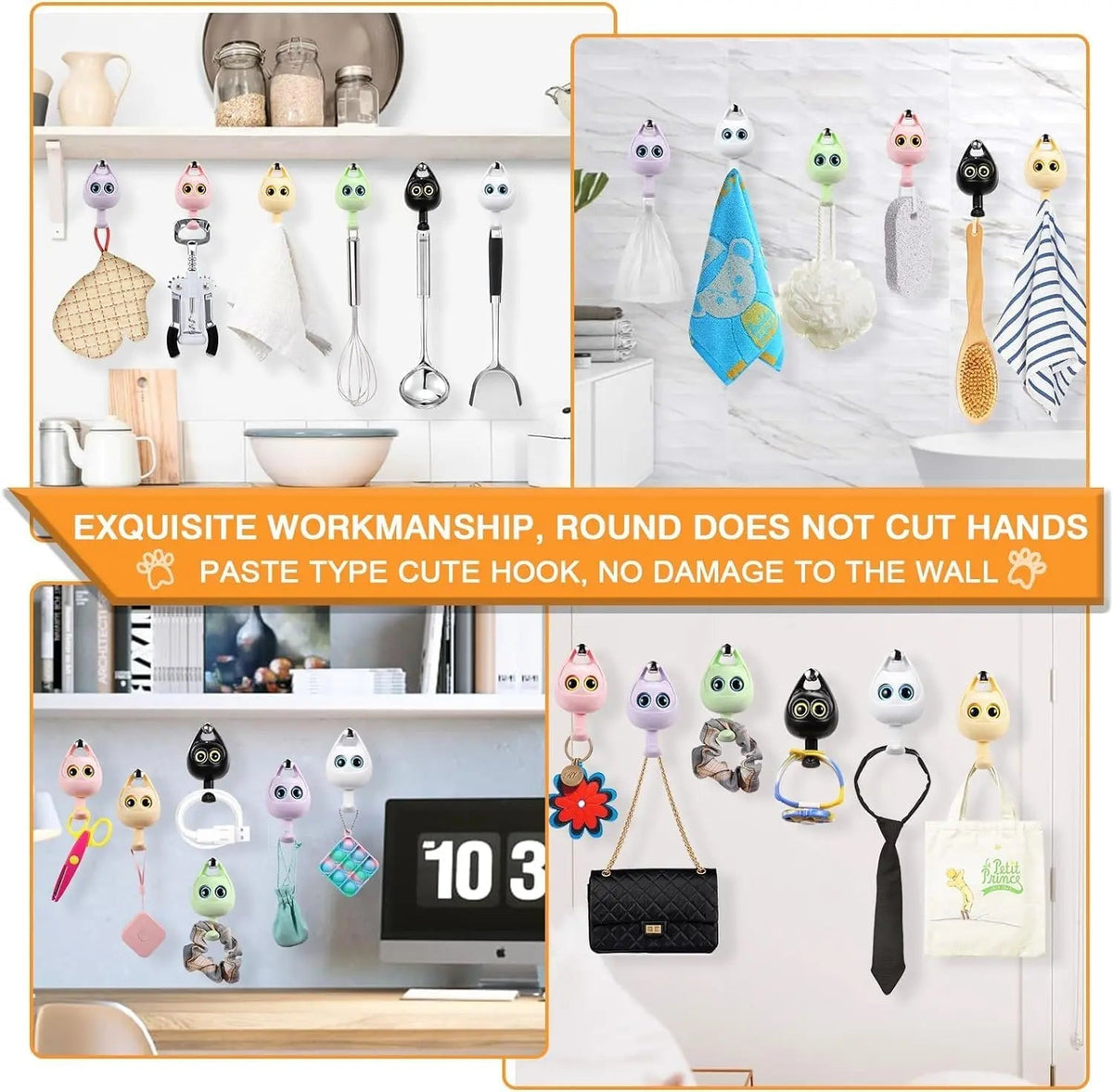 Avtoit | Self-adhesive Cat Hooks – Cute, Sturdy & No Drilling